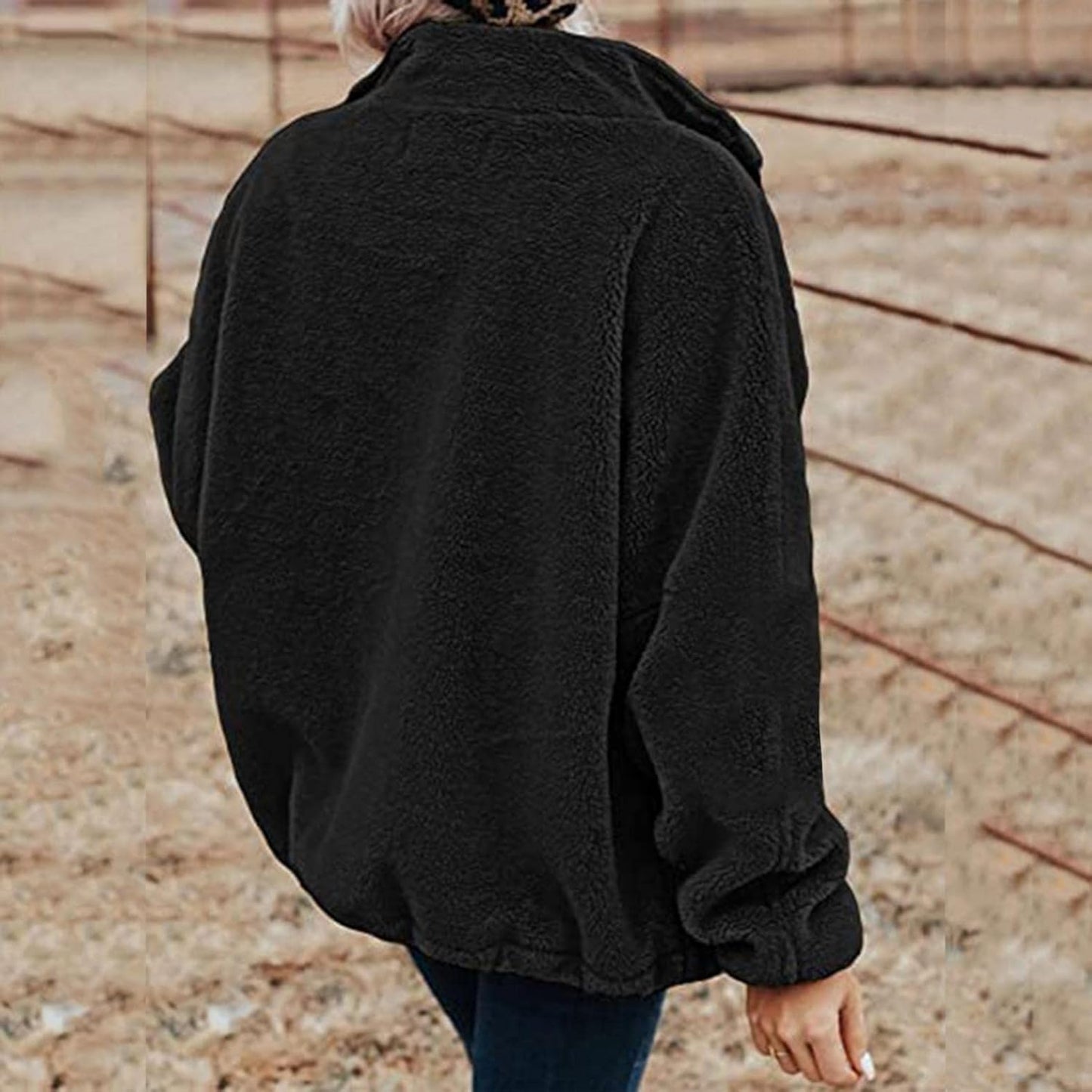 Coat for Women Fashion, Women'S Warm Winter Coat Fluffy Fleece Casual Long Sleeve Jackets Full Zip with Pockets Black