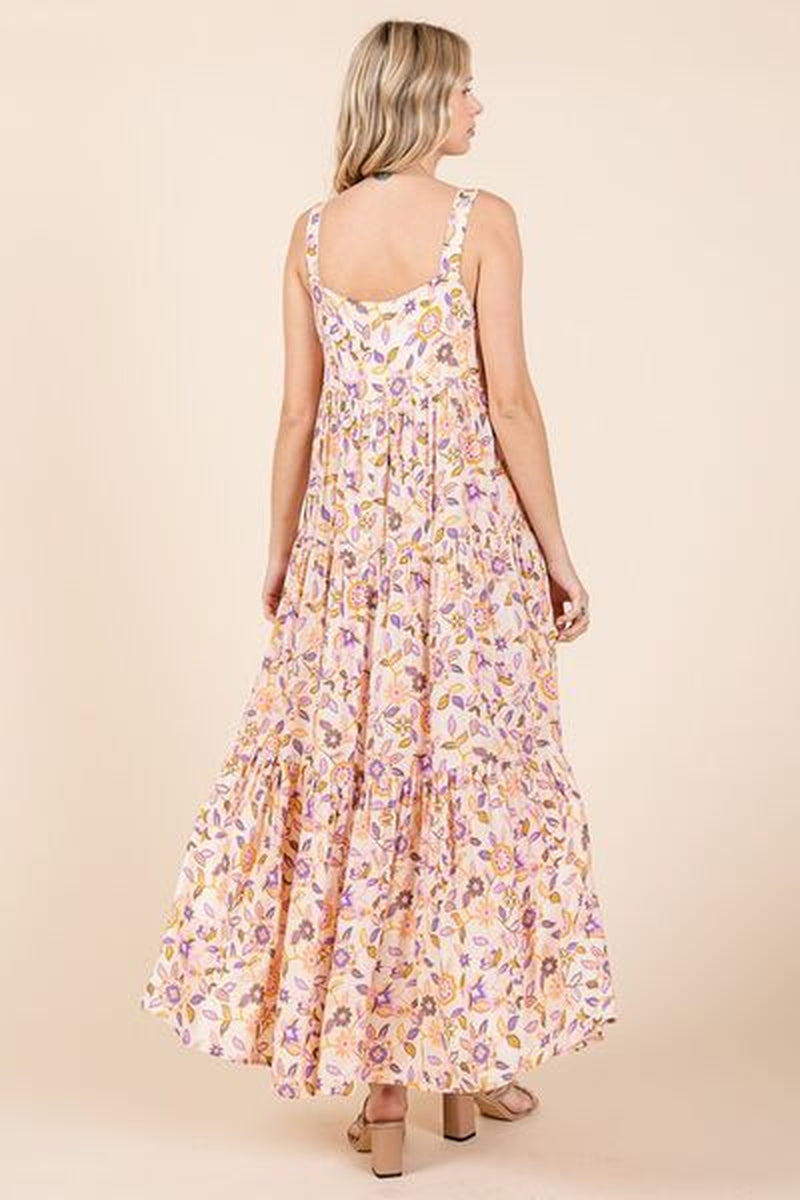 Mittoshop Flower Print Tiered Sleeveless Empire Maxi Dress