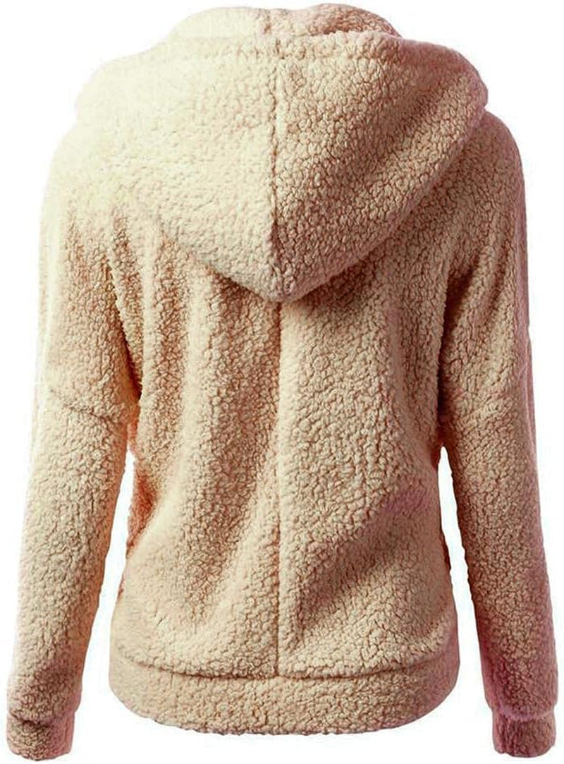 Casual Long Sleeve Full Zip up Lined Furry Fleece Solid Color Hoodie Sweatshirt Jacket Coat with Pockets