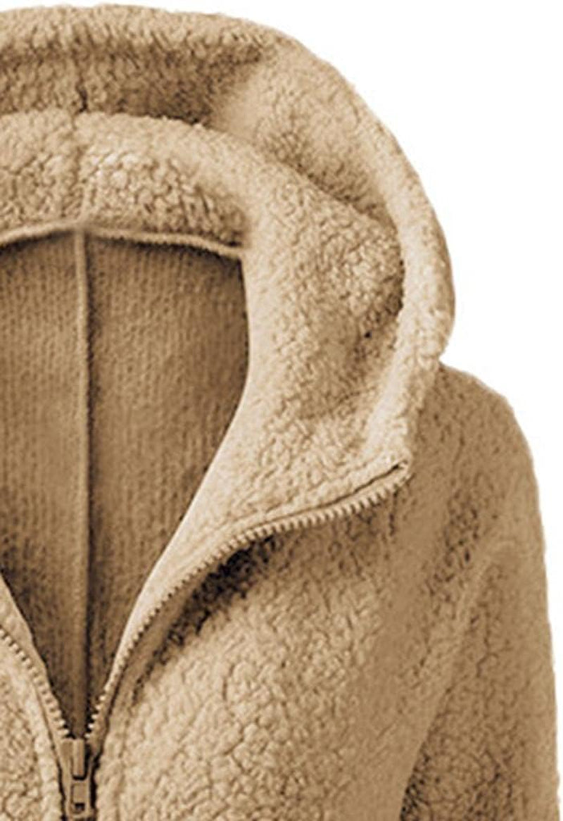 Casual Long Sleeve Full Zip up Lined Furry Fleece Solid Color Hoodie Sweatshirt Jacket Coat with Pockets