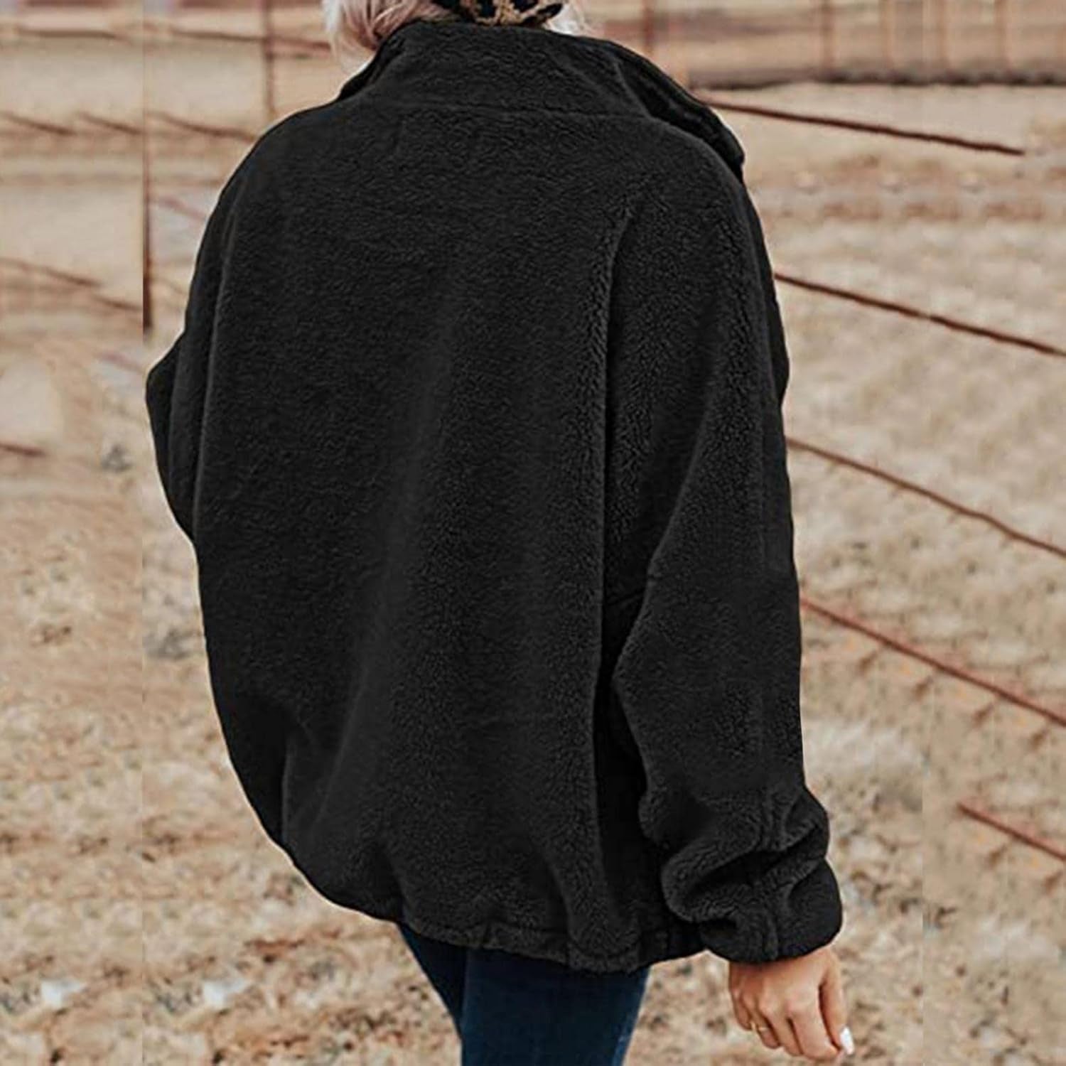 Coat for Women Fashion, Women'S Warm Winter Coat Fluffy Fleece Casual Long Sleeve Jackets Full Zip with Pockets Black